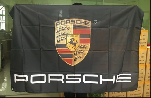 Custom Porsche Flag-3x5 Banner- 4 Grommets- Black background by flagsshop
