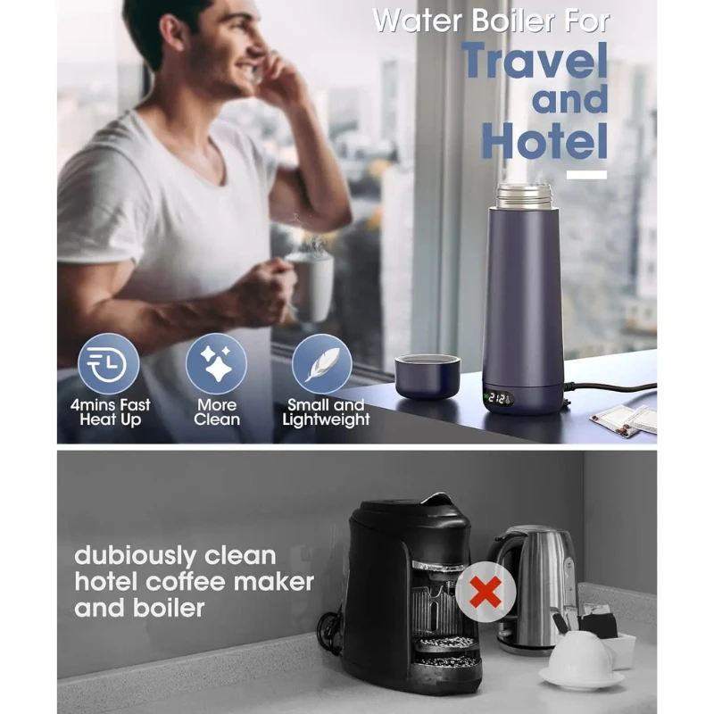 Portable Electric Kettle Travel Kettle Stainless Steel Water Boiler by Bowlift