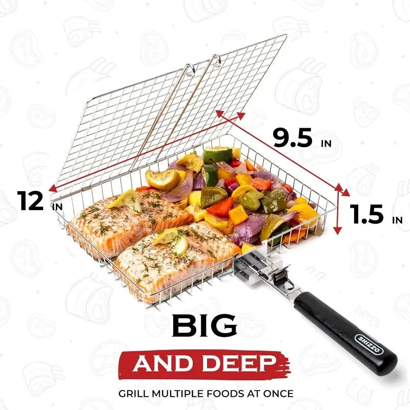 Portable Folding BBQ Grill Basket With Handle Cook Accessories Outdoor by Bowlift