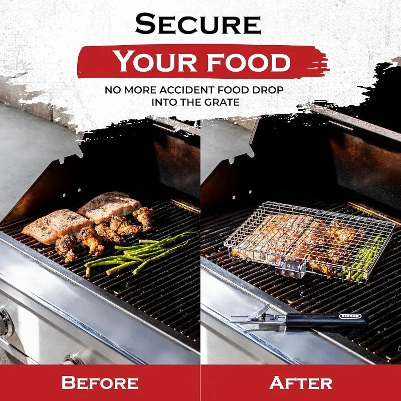 Portable Folding BBQ Grill Basket With Handle Cook Accessories Outdoor by Bowlift