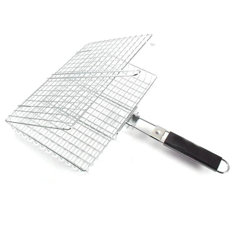Portable Folding BBQ Grill Basket With Handle Cook Accessories Outdoor by Bowlift