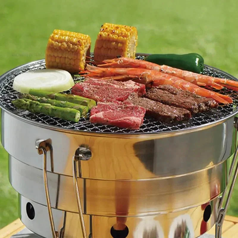 Portable Outdoor BBQ Grill Stainless Steel Fire Pit Charcoal Grill Burner by Bowlift