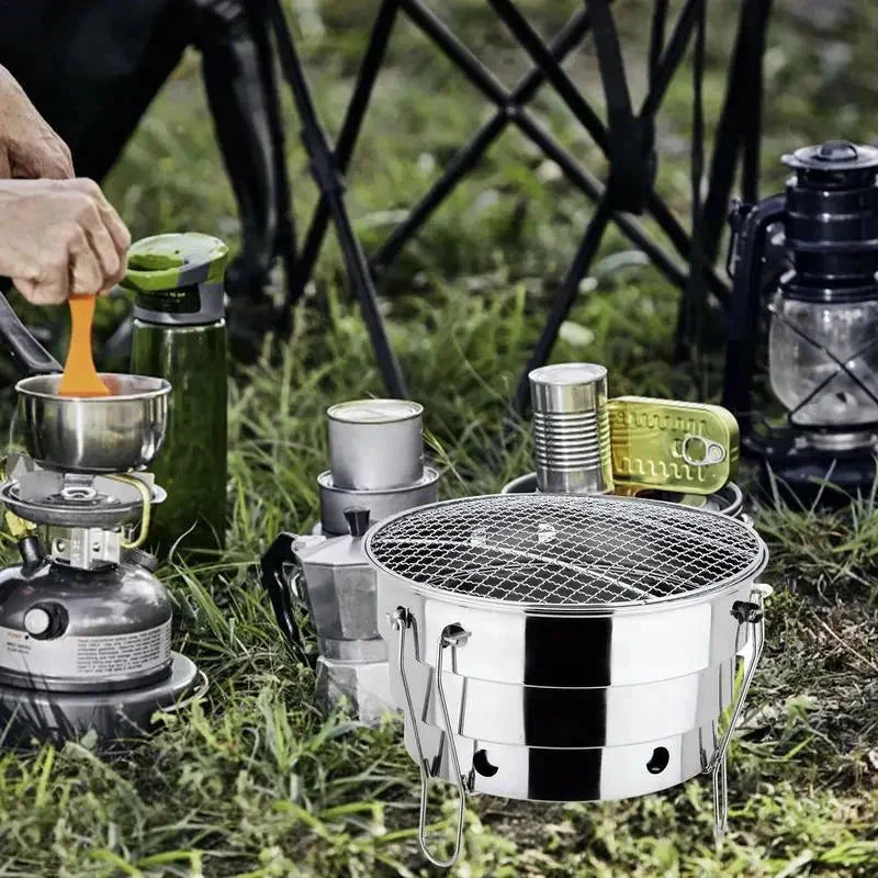 Portable Outdoor BBQ Grill Stainless Steel Fire Pit Charcoal Grill Burner by Bowlift