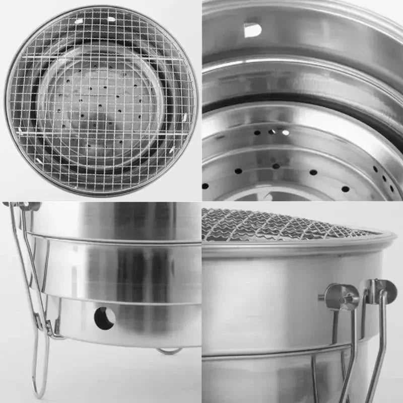 Portable Outdoor BBQ Grill Stainless Steel Fire Pit Charcoal Grill Burner by Bowlift