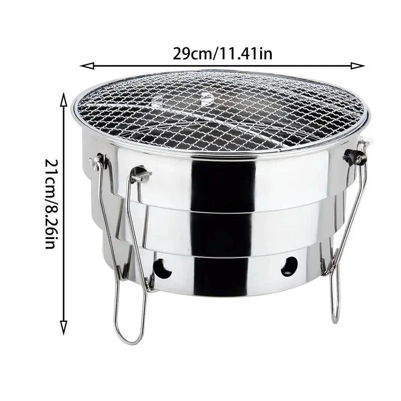 Portable Outdoor BBQ Grill Stainless Steel Fire Pit Charcoal Grill Burner by Bowlift