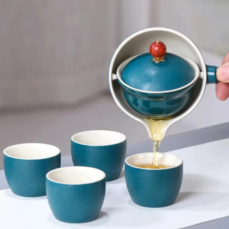 Portable Rotating Ceramic Teapot Tea Maker Infuser with Wooden Handle by Bowlift