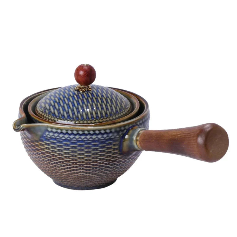 Portable Rotating Ceramic Teapot Tea Maker Infuser with Wooden Handle by Bowlift