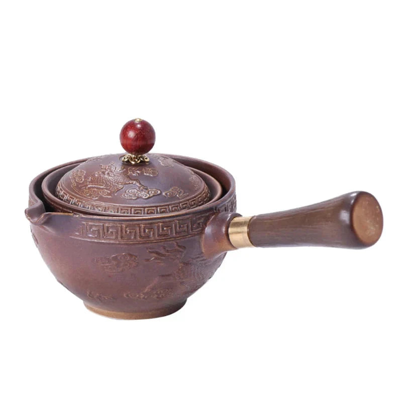Portable Rotating Ceramic Teapot Tea Maker Infuser with Wooden Handle by Bowlift