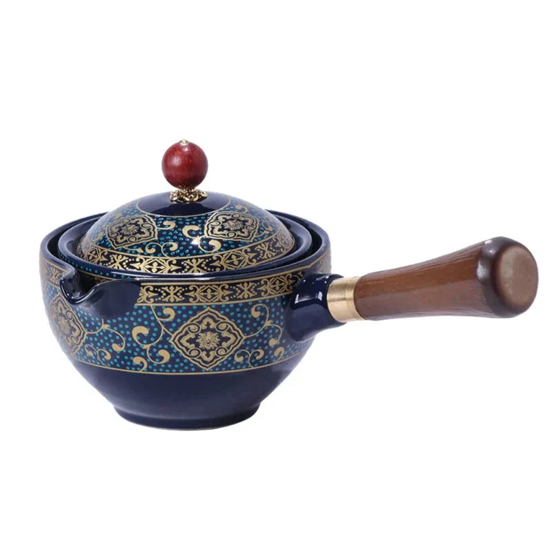 Portable Rotating Ceramic Teapot Tea Maker Infuser with Wooden Handle by Bowlift
