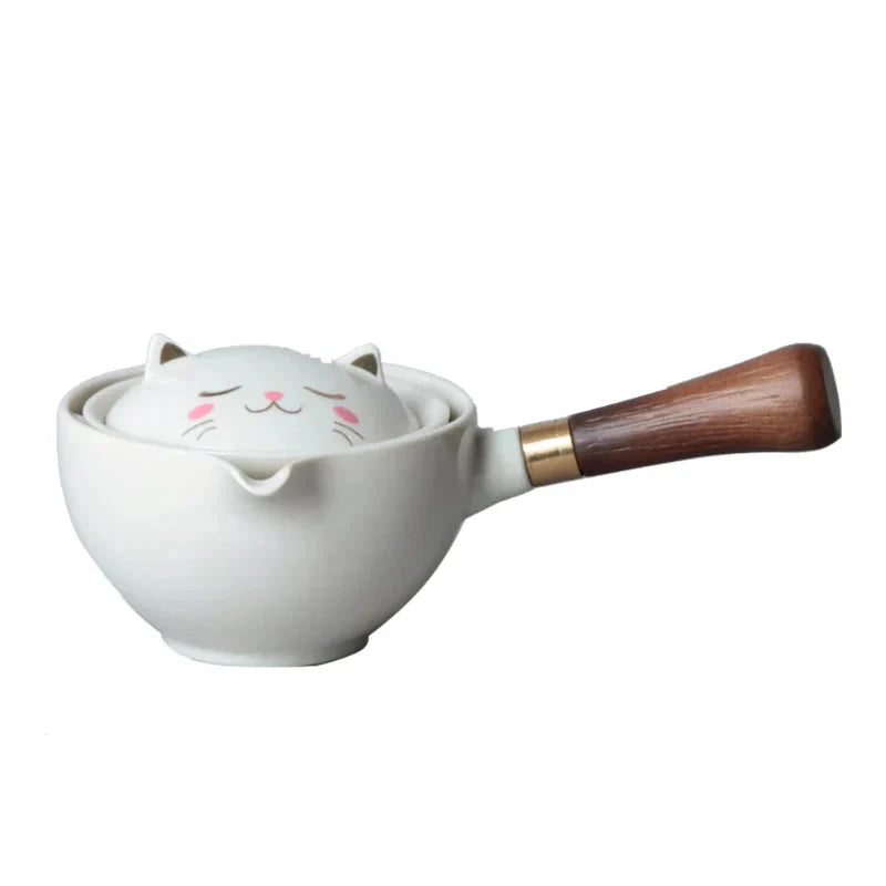 Portable Rotating Ceramic Teapot Tea Maker Infuser with Wooden Handle by Bowlift