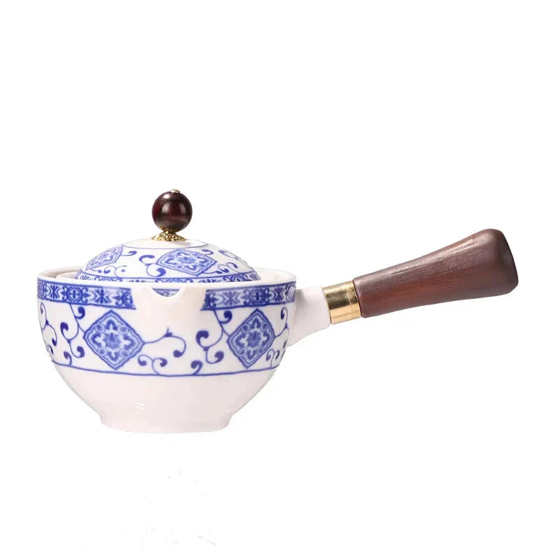 Portable Rotating Ceramic Teapot Tea Maker Infuser with Wooden Handle by Bowlift
