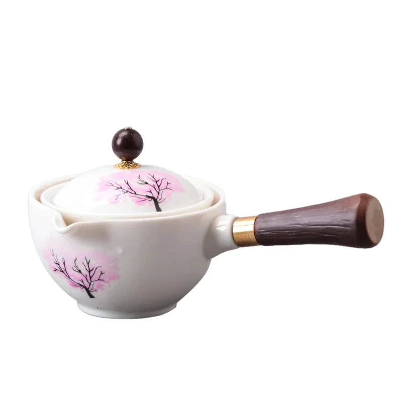 Portable Rotating Ceramic Teapot Tea Maker Infuser with Wooden Handle by Bowlift
