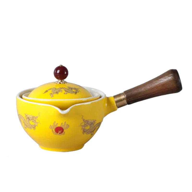 Portable Rotating Ceramic Teapot Tea Maker Infuser with Wooden Handle by Bowlift