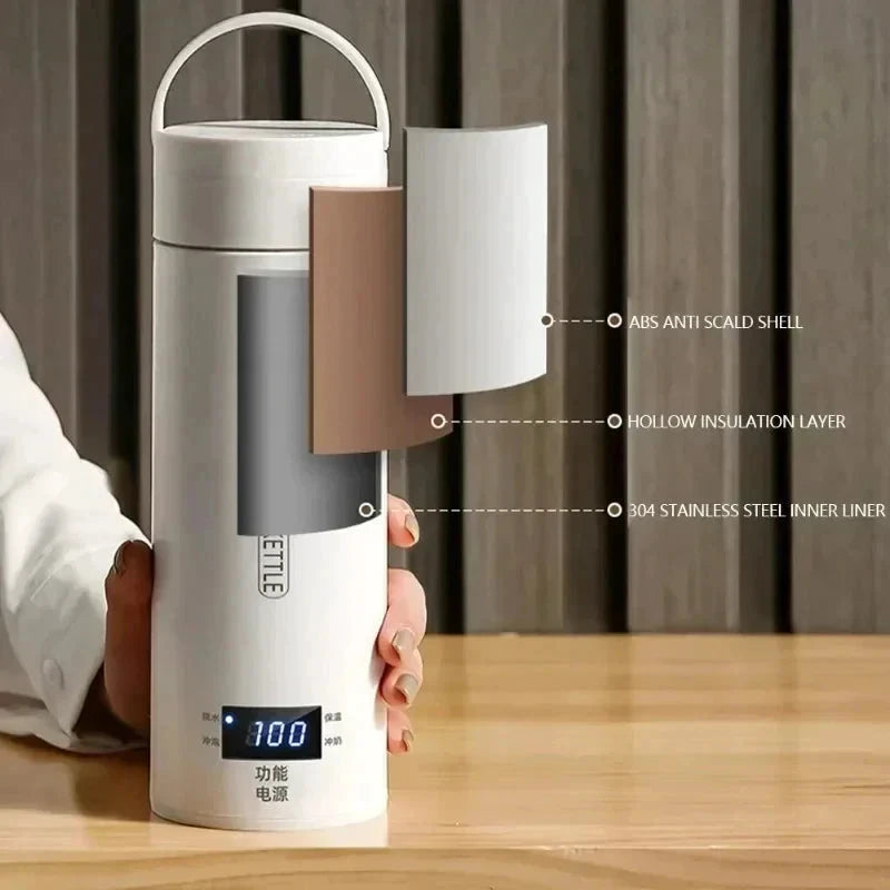 Portable Stainless Steel Electric Kettle Travel Boiler with Thermal Cup by Bowlift