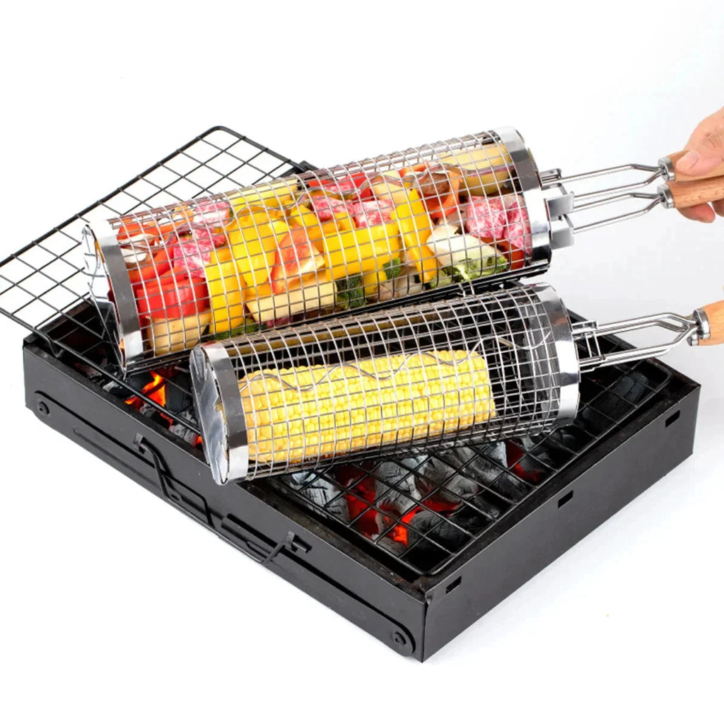 Portable Stainless Steel Rolling Grilling Basket BBQ Grill Accessory by Bowlift