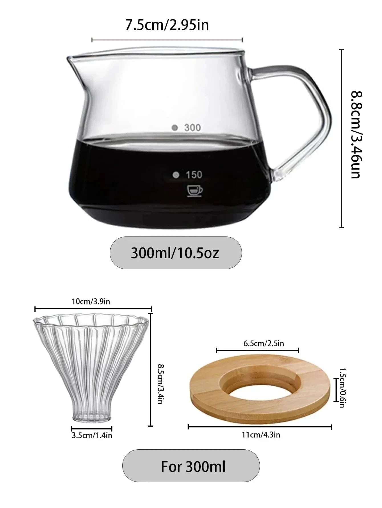 Pour Over Coffee Maker Set Glass Carafe Coffee with Glass Coffee Filter by Bowlift