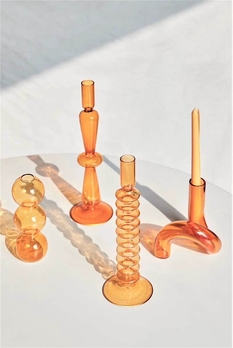 Modern Glass Candleholder-Orange by Bowlift