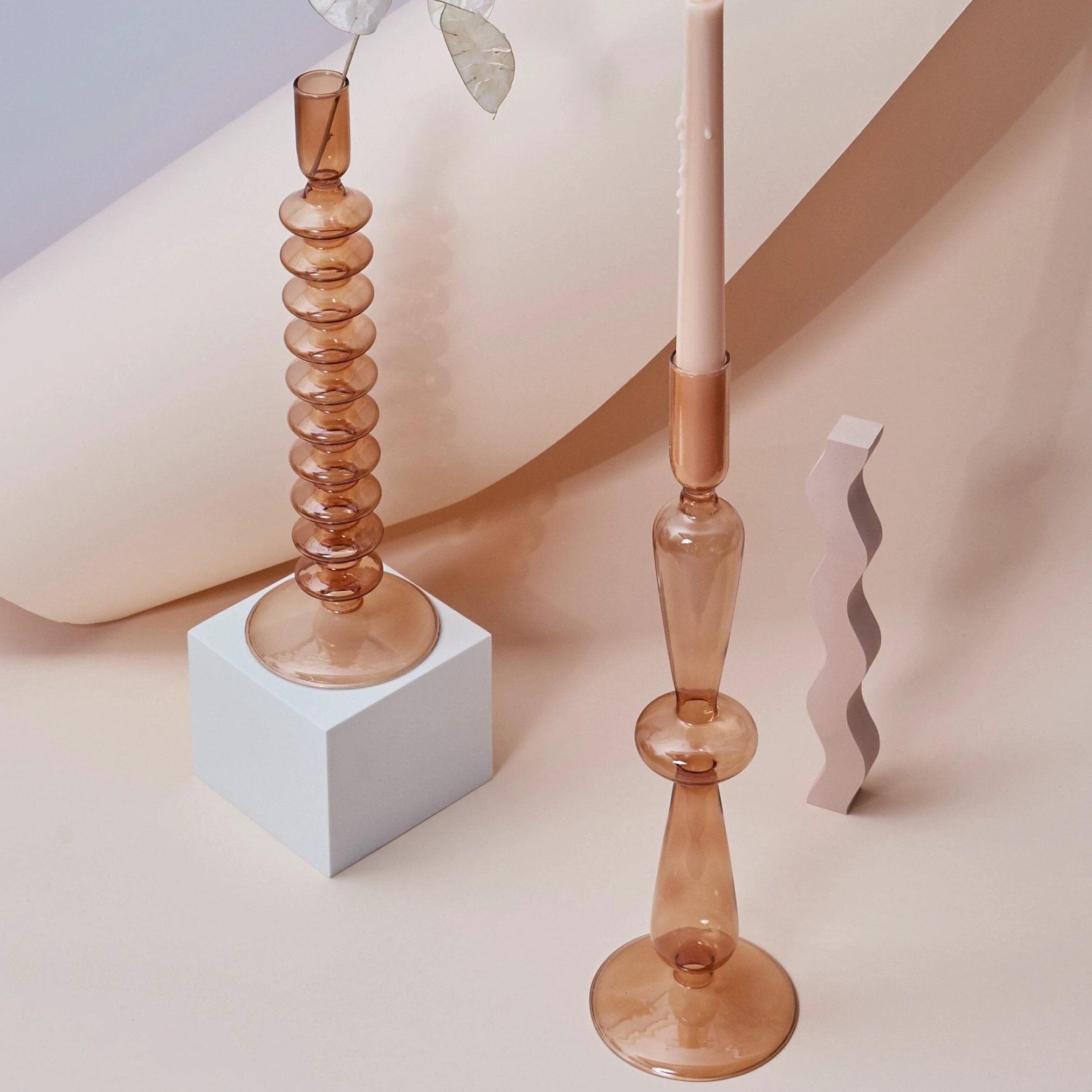 Modern Glass Candleholder-Brown by Bowlift