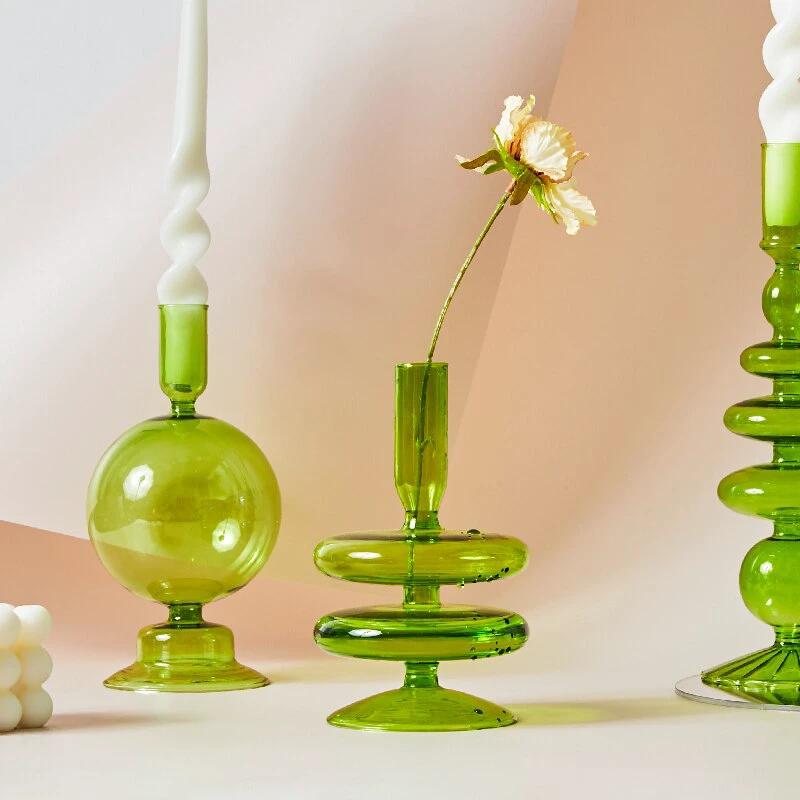 Modern Glass Candleholder-Lime by Bowlift