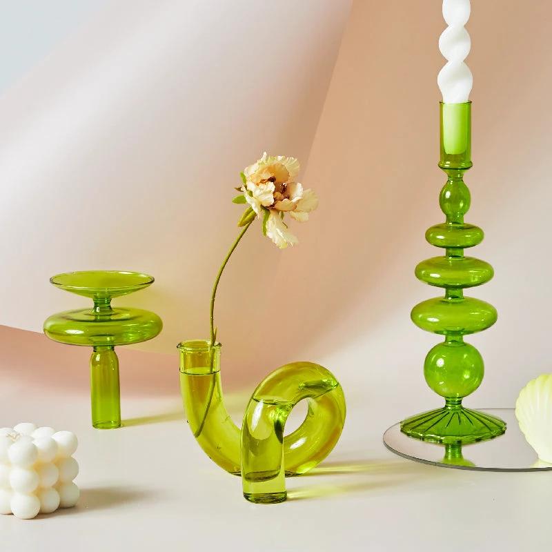 Modern Glass Candleholder-Lime by Bowlift