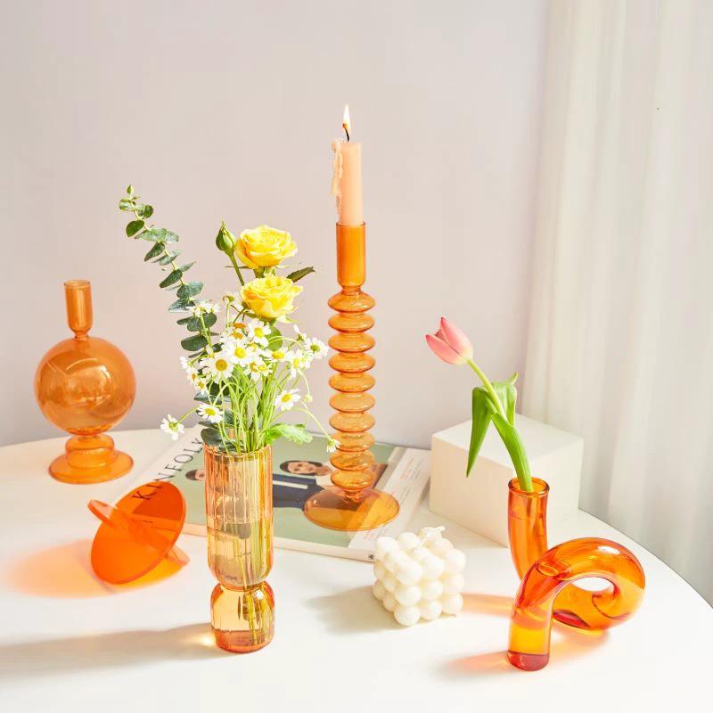 Modern Glass Candleholder-Orange by Bowlift