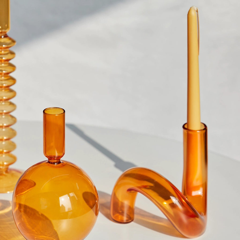 Modern Glass Candleholder-Orange by Bowlift