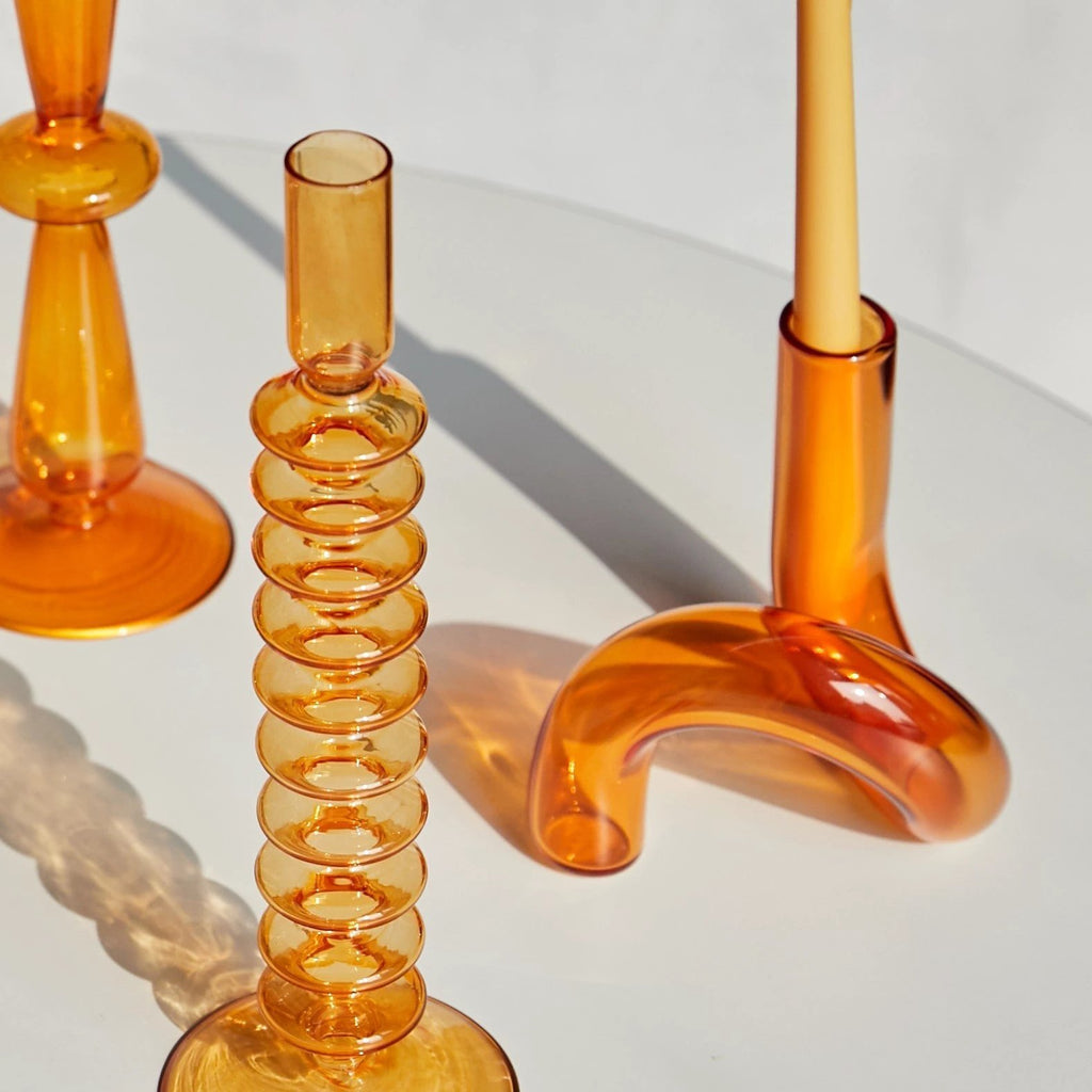 Modern Glass Candleholder-Orange by Bowlift