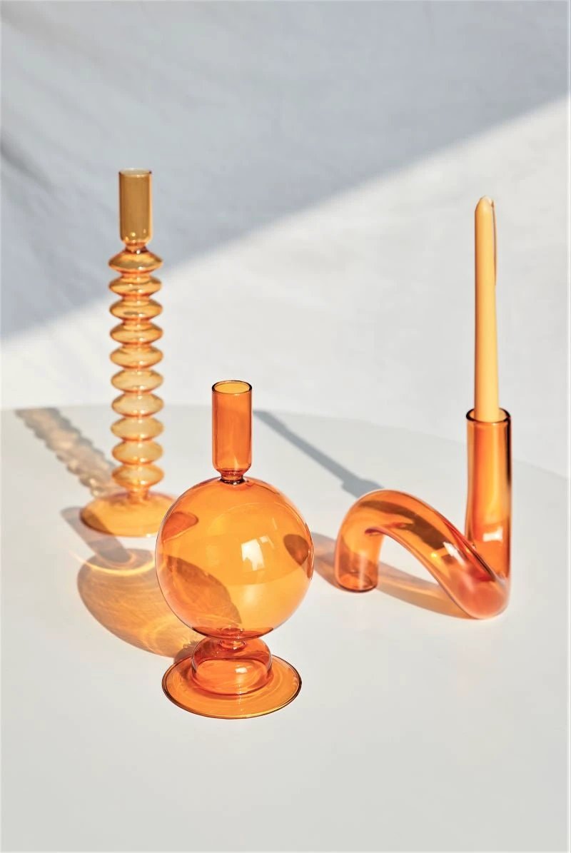 Modern Glass Candleholder-Orange by Bowlift