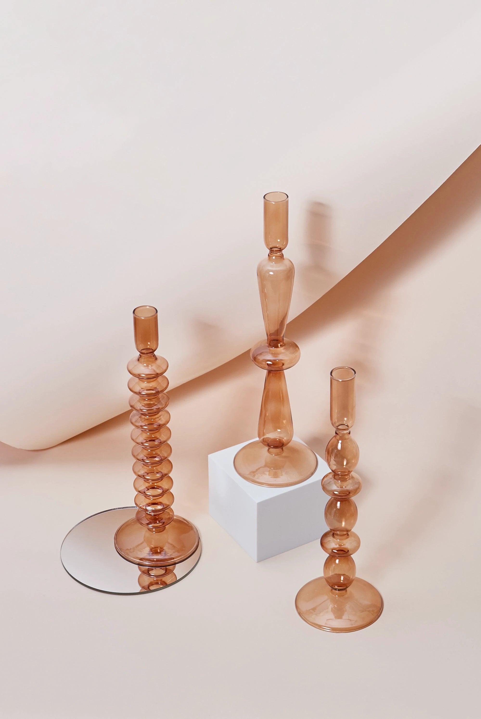 Modern Glass Candleholder-Brown by Bowlift