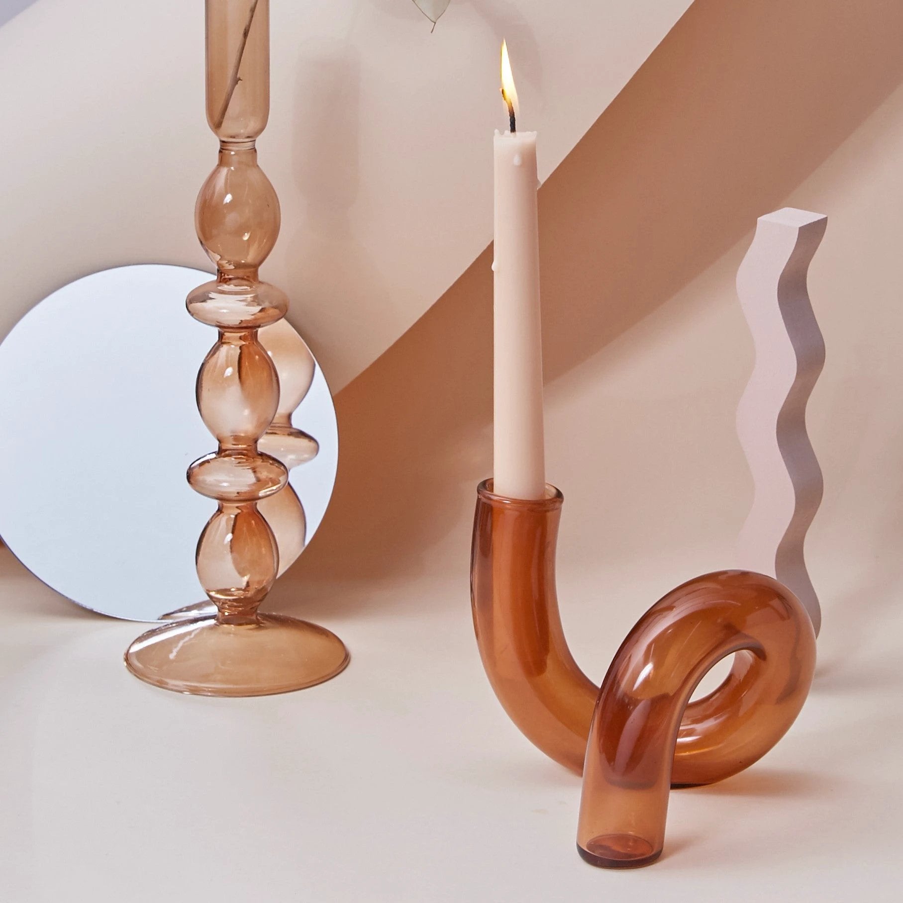 Modern Glass Candleholder-Brown by Bowlift
