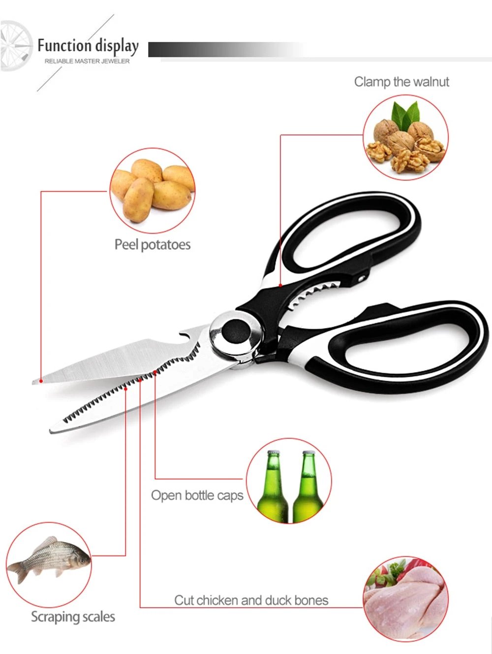 Multipurpose Kitchen Scissor with Bottle Opener by BowLift