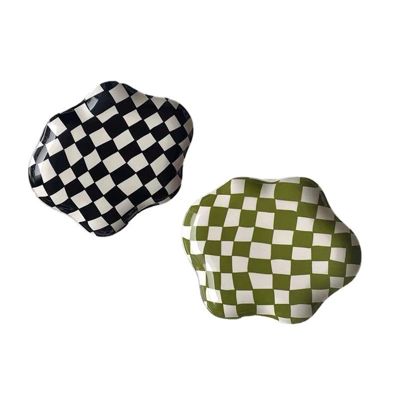 Wavy Edge Checkerboard Tray - Black, Green by Bowlift