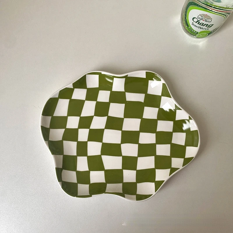 Wavy Edge Checkerboard Tray - Black, Green by Bowlift