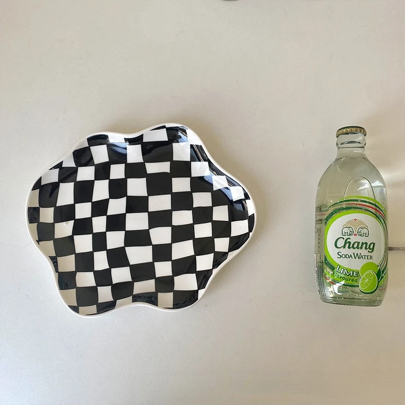 Wavy Edge Checkerboard Tray - Black, Green by Bowlift