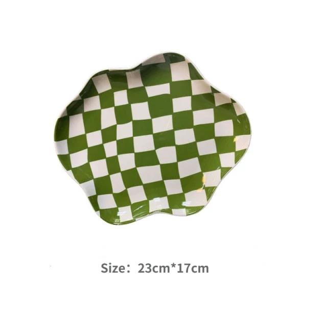 Wavy Edge Checkerboard Tray - Black, Green by Bowlift