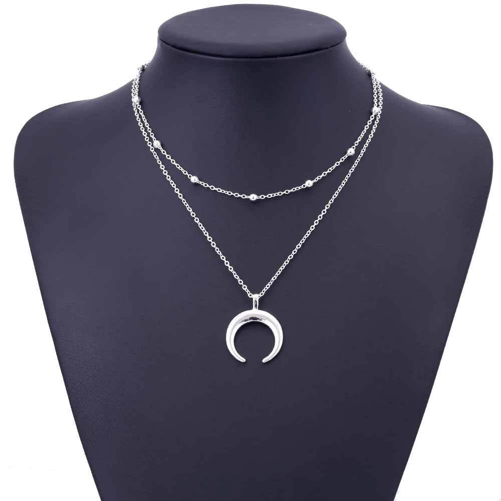 Multi Layered Crescent Moon Necklace by Bowlift