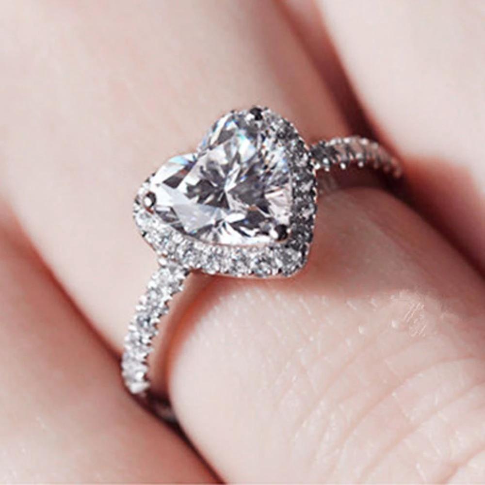 Silver Plated Crystal Love Heart Shaped Ring by Bowlift