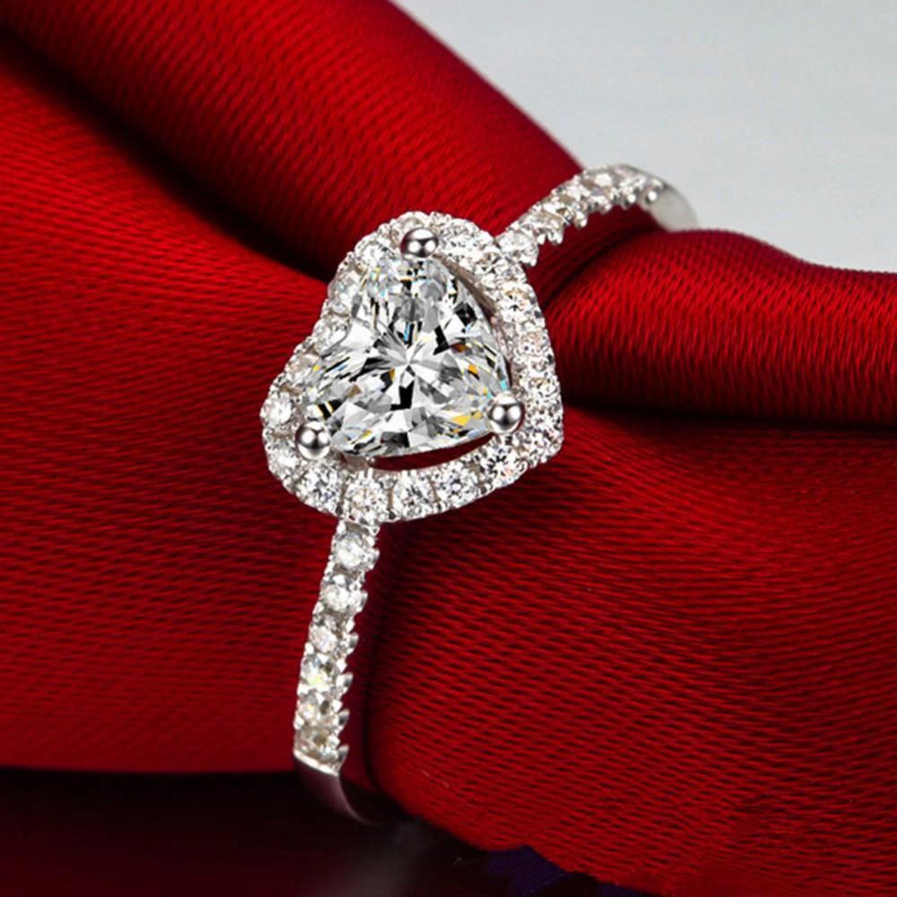 Silver Plated Crystal Love Heart Shaped Ring by Bowlift