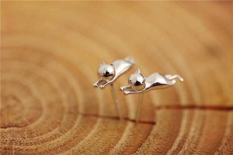 Sterling Silver Cat Earrings - Stud by Bowlift