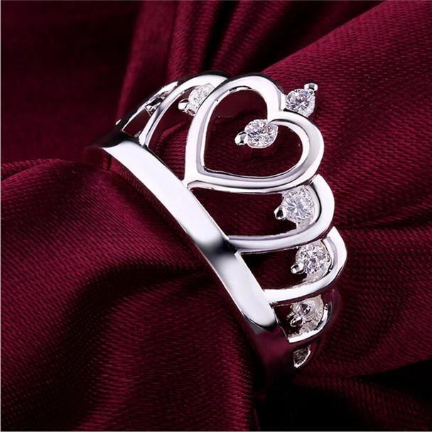 Silver Princess Crown 925 Austrian Crystal Ring by Bowlift