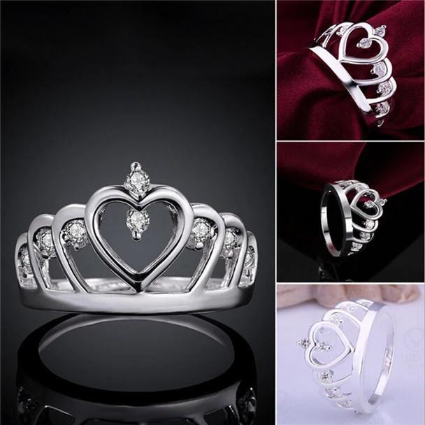 Silver Princess Crown 925 Austrian Crystal Ring by Bowlift