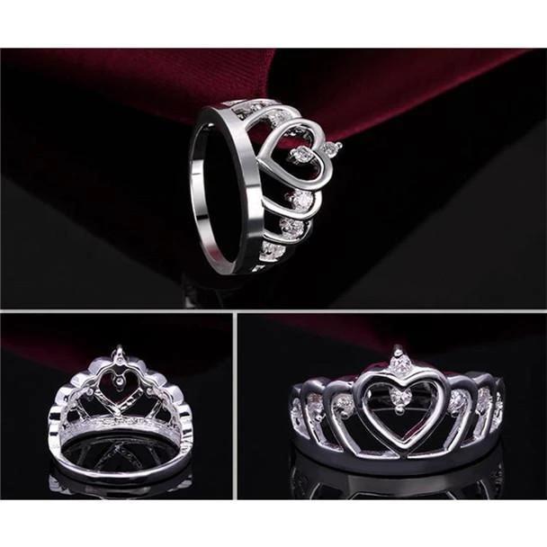 Silver Princess Crown 925 Austrian Crystal Ring by Bowlift