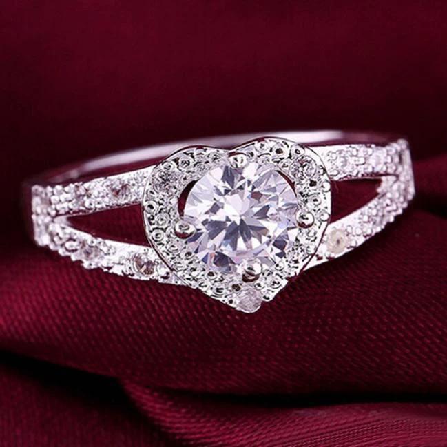 Sterling Silver Crystal Heart Ring by Bowlift