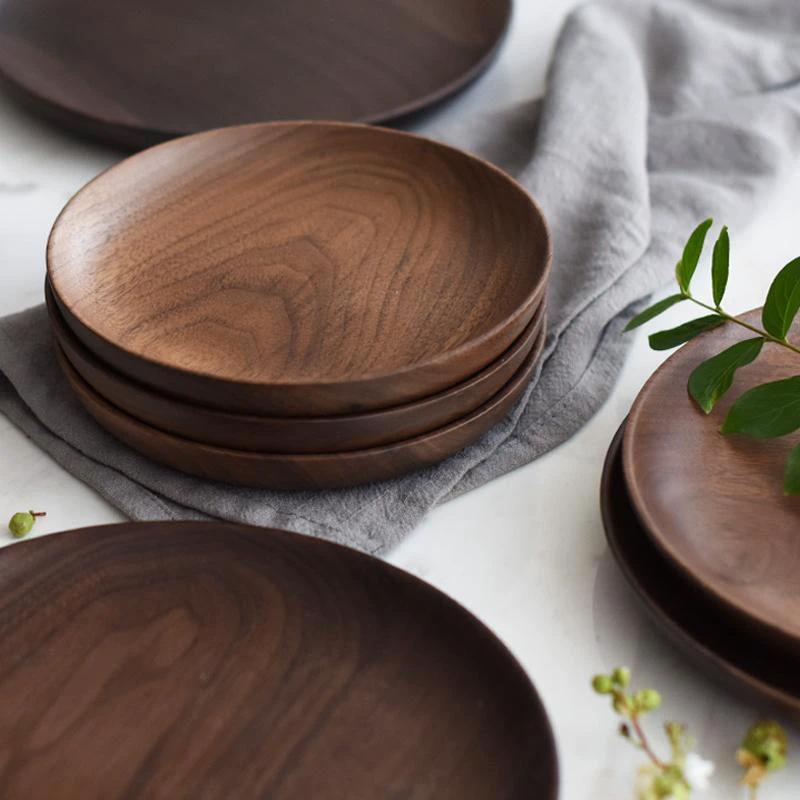 Hand-Made Round Natural Wooden Plates by Bowlift