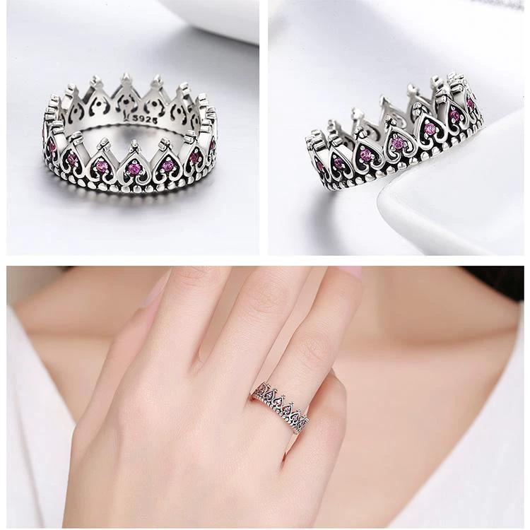 Sterling Silver Pink Crown Heart Ring by Bowlift