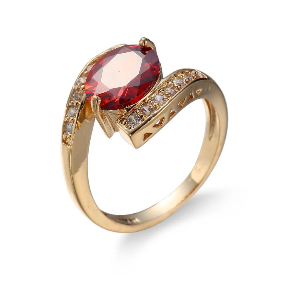 Red Jewel Center Geometric Shaped Gold Ring by Bowlift