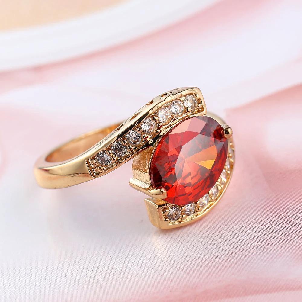 Red Jewel Center Geometric Shaped Gold Ring by Bowlift