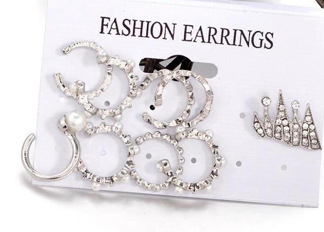 Jazzy - 9 Piece Set Pearl Punk Clip Earrings by Bowlift
