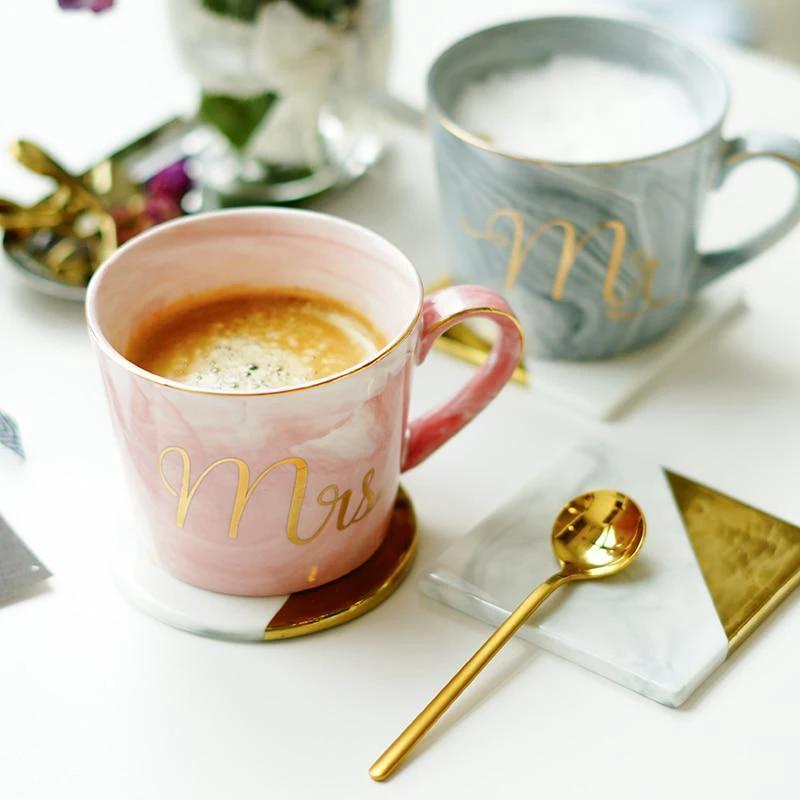 Marble Porcelain Mr & Mrs Coffee Mugs by Bowlift