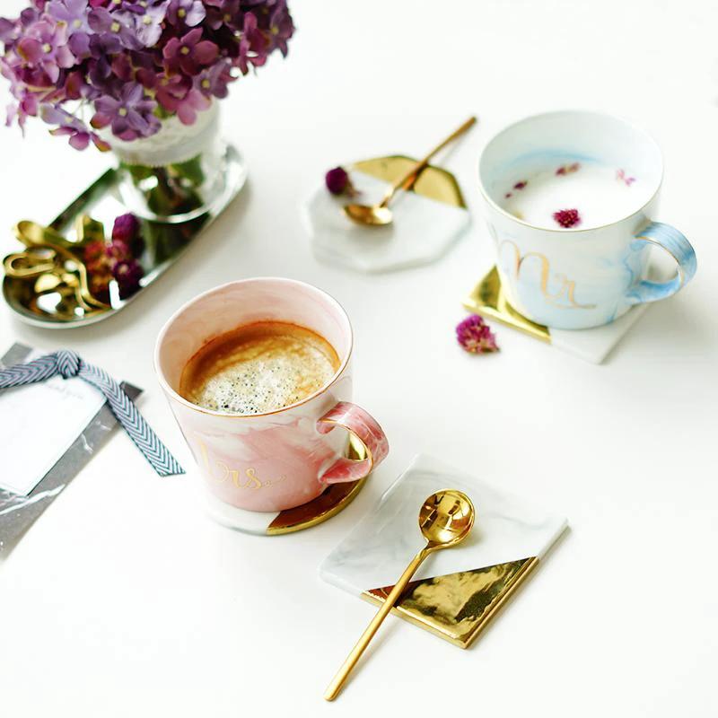 Marble Porcelain Mr & Mrs Coffee Mugs by Bowlift